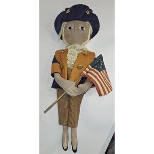 Primitive Colonial George Washington Doll 19" Tall Rare Patriotic July 4th